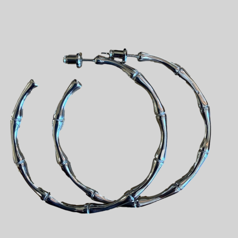 Stainless Steel Silver Bamboo 2โ Hoop Earrings | NWT
